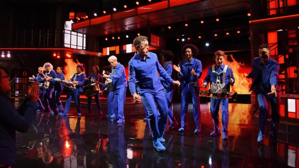 Stephen Colbert Joins David Byrne for Performance of “Burning Down the House”: Watch