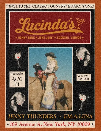 Vinyls Country Maven DJ Jenny Thunders spinning your favorite OUTLAW TUNES!