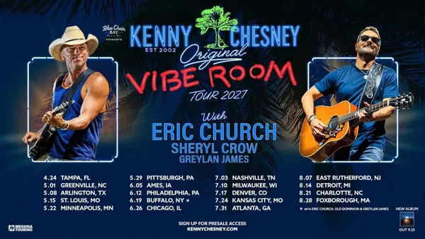 Kenny Chesney Announces 2027 Stadium Tour with Eric Church and Sheryl Crow